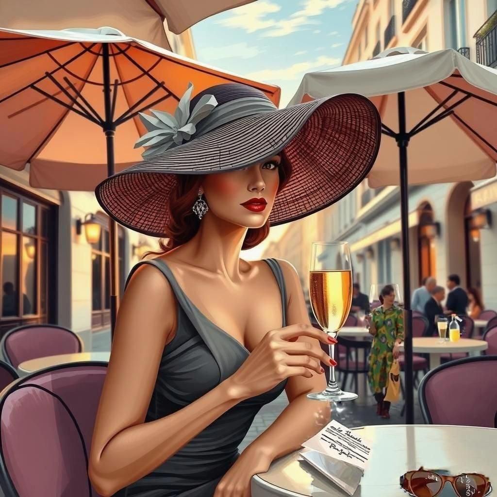 Elegant Woman at Parisian Cafe in Art Deco Style