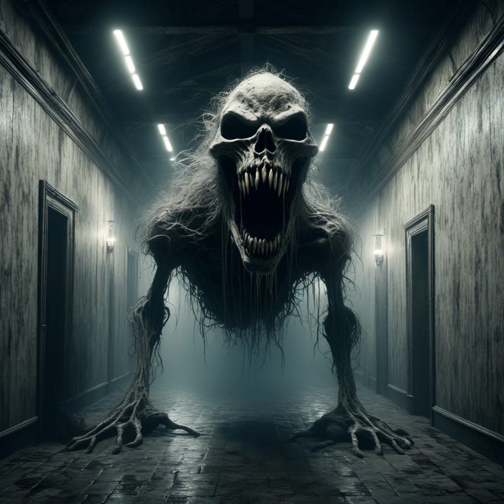 Realistic Ghost in Dark Hallway, Digital Art
