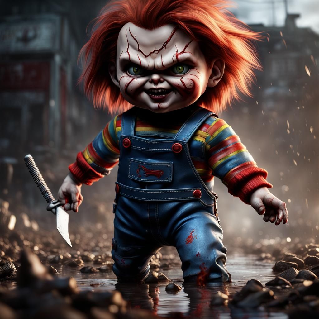 Hyperdetailed Chucky in Action Pose, Horror Art