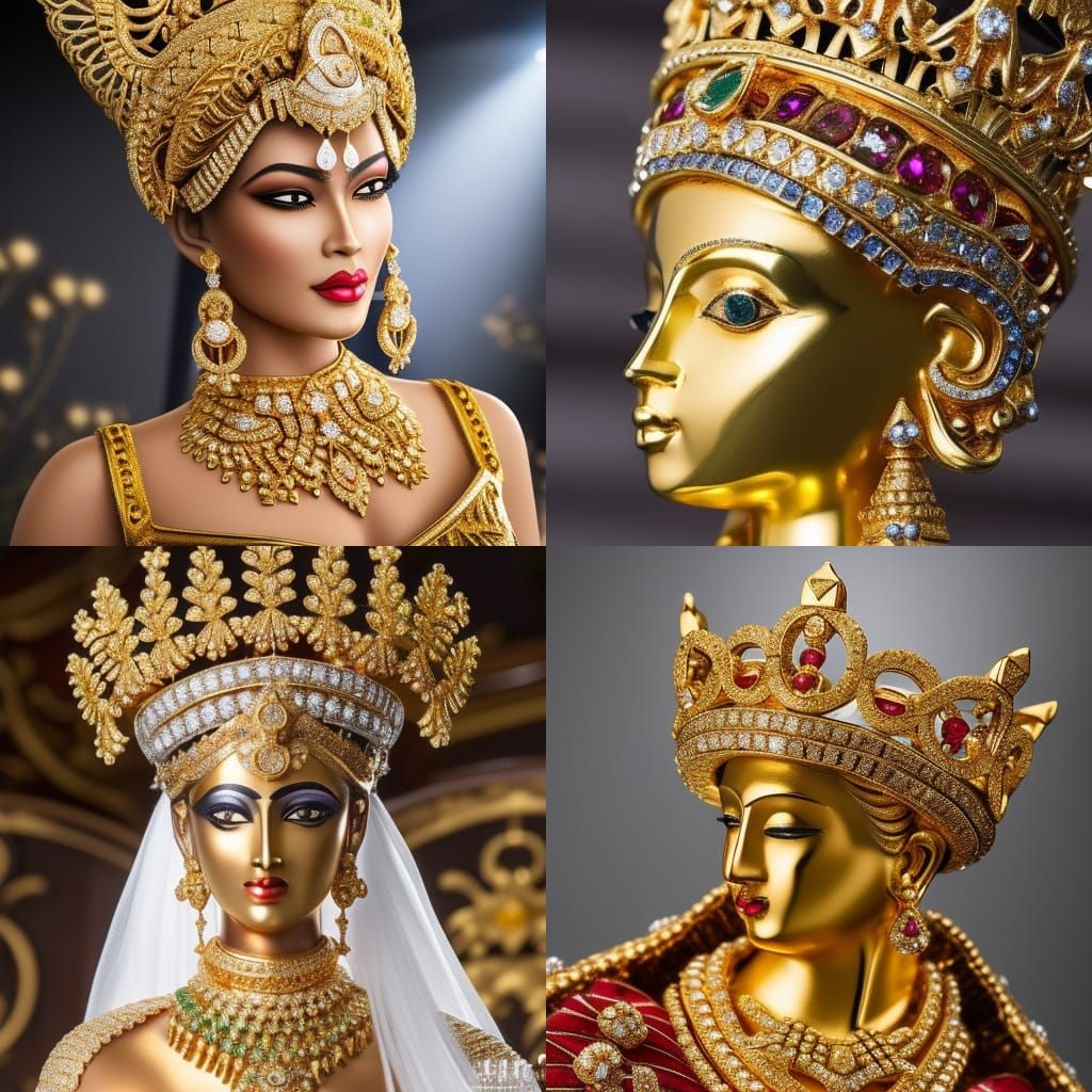 Golden Goddess Figurine in Art Nouveau Style