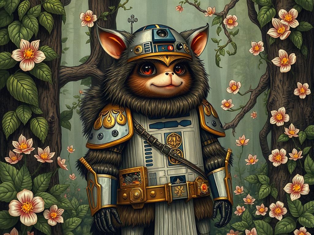 Ewok Warrior in R2D2 Armor, Renaissance Illustration