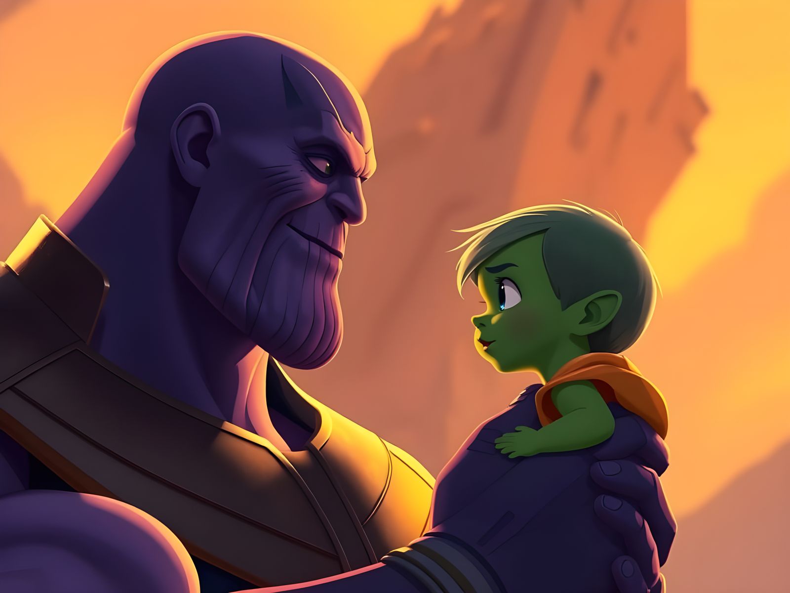 Thanos and Gamora in Animated Cartoon Style