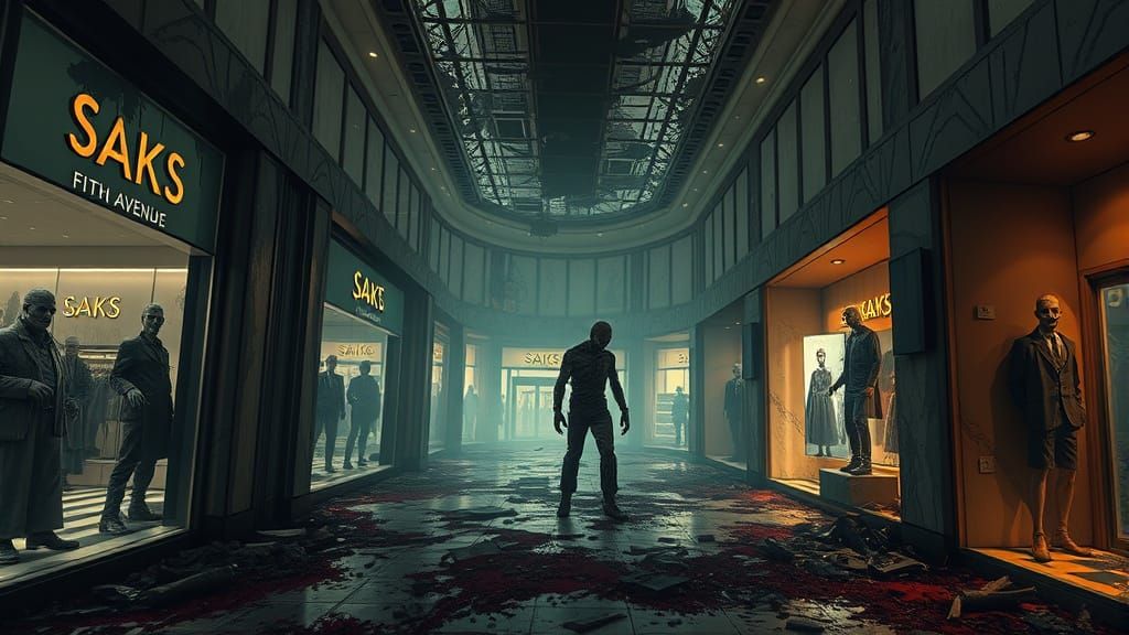 Hyperrealistic Zombie in Destroyed Department Store