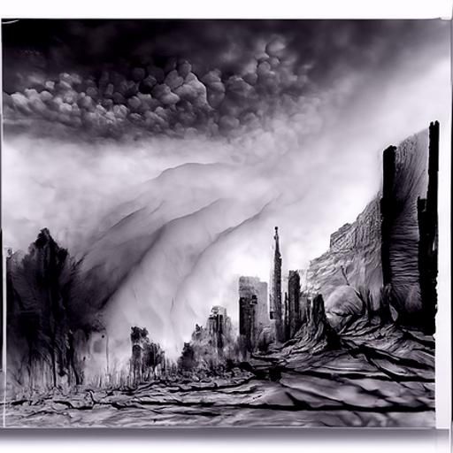 Hyperdetailed Charcoal Drawing of a Dust Storm Landscape