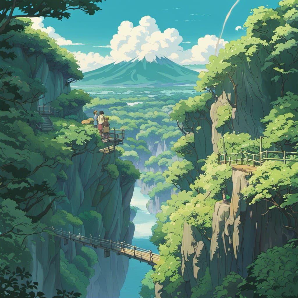 Lush Nature Scene in Studio Ghibli Anime Style