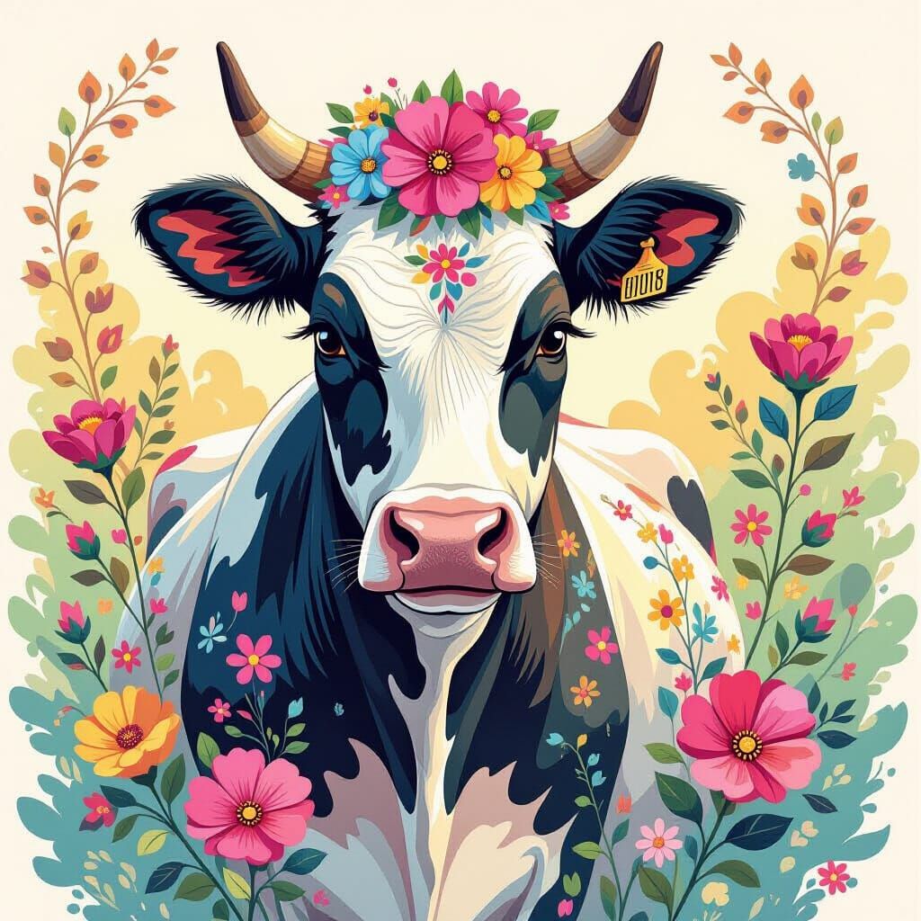 Creepy cow horse art vibrant colorful whimsy hyper detailed ...