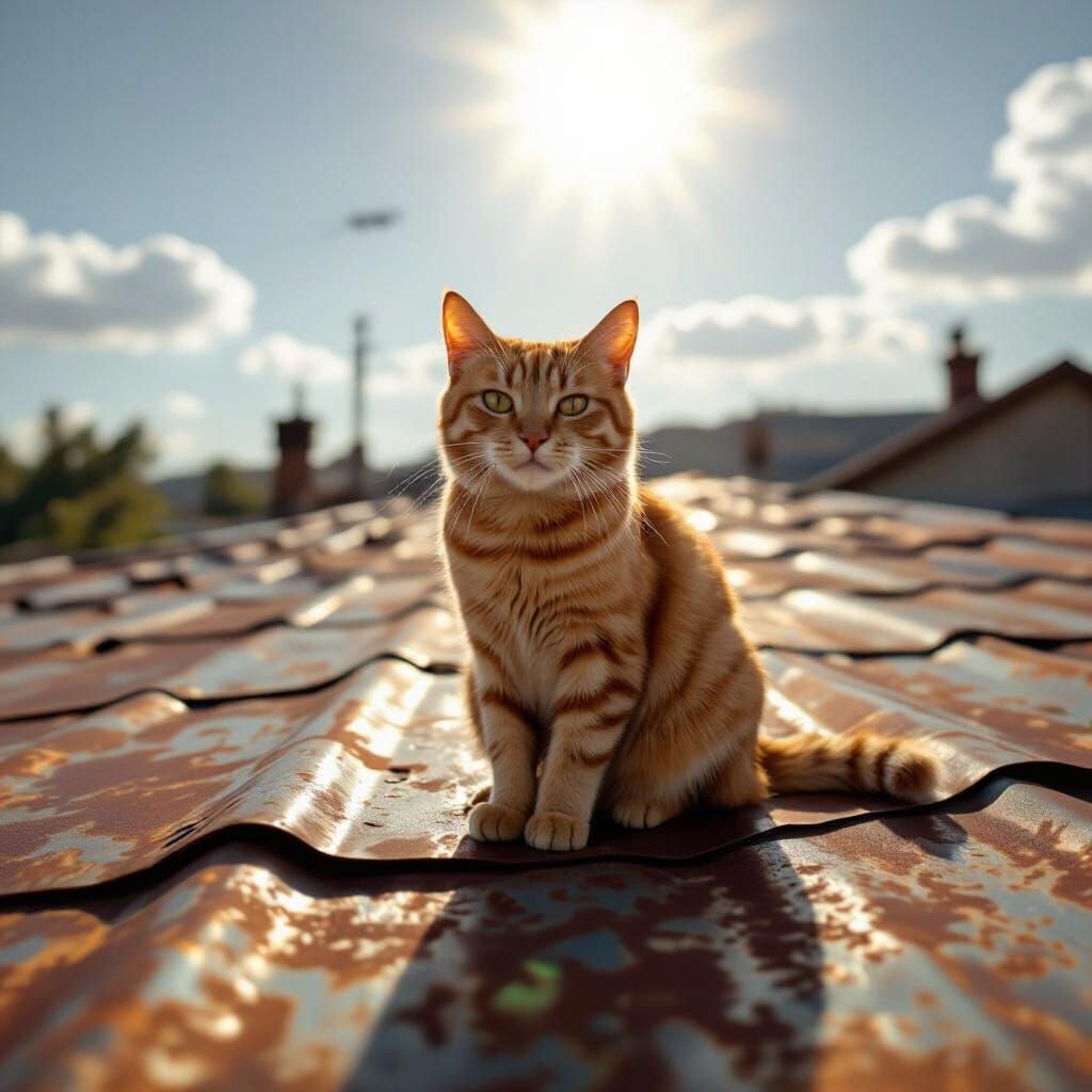 Ginger Cat Suffers on Hot Tin Roof