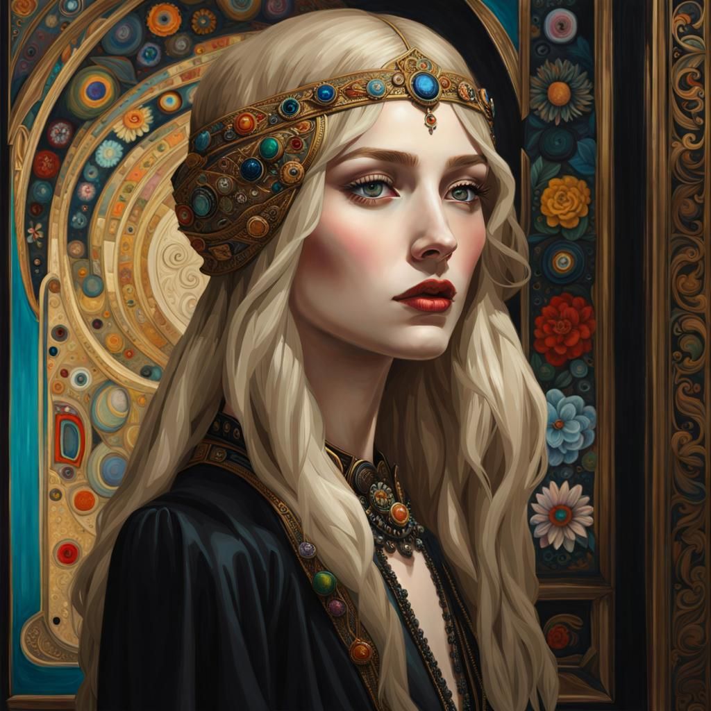 Italian Girl in Art Gallery: Gothic Art Nouveau