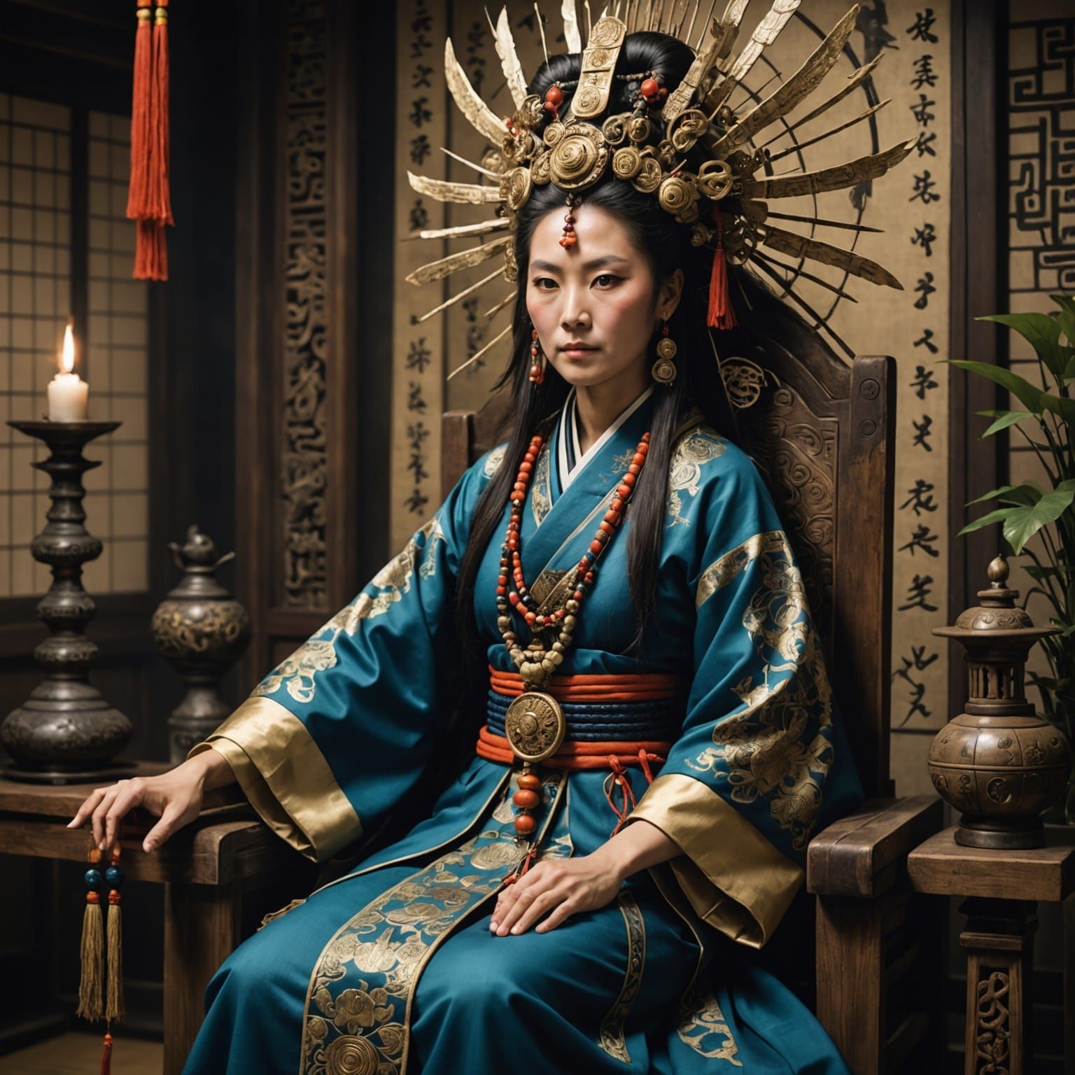 Shaman Queen Himiko Holding Court in Mystical Yamatai Kingdo...