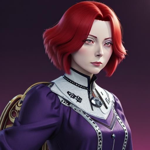 Anime Girl with Scarlet Hair in Dithered Pixel Art