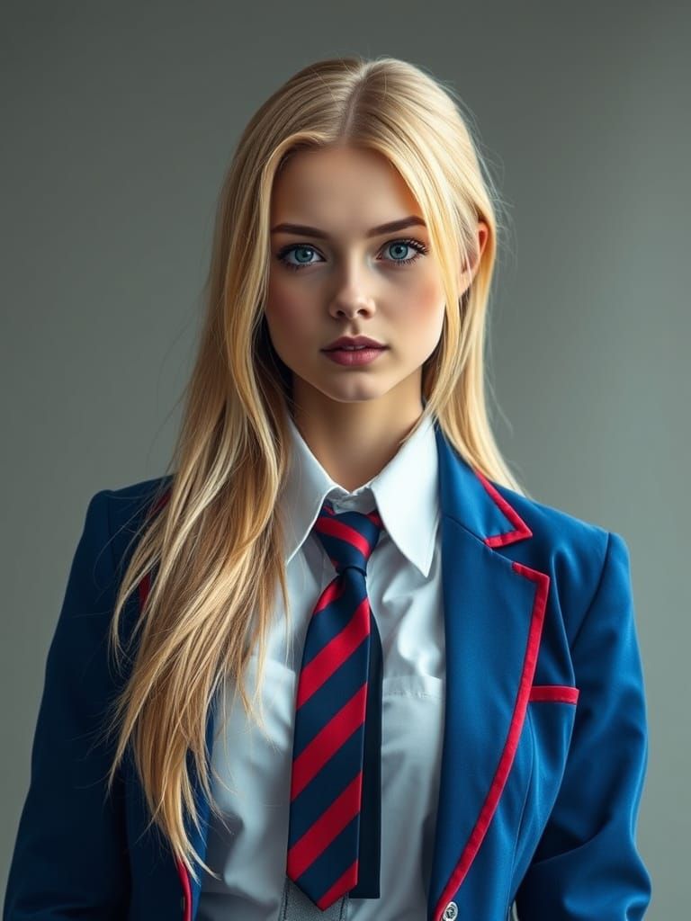 Photorealistic Portrait of Woman in School Uniform