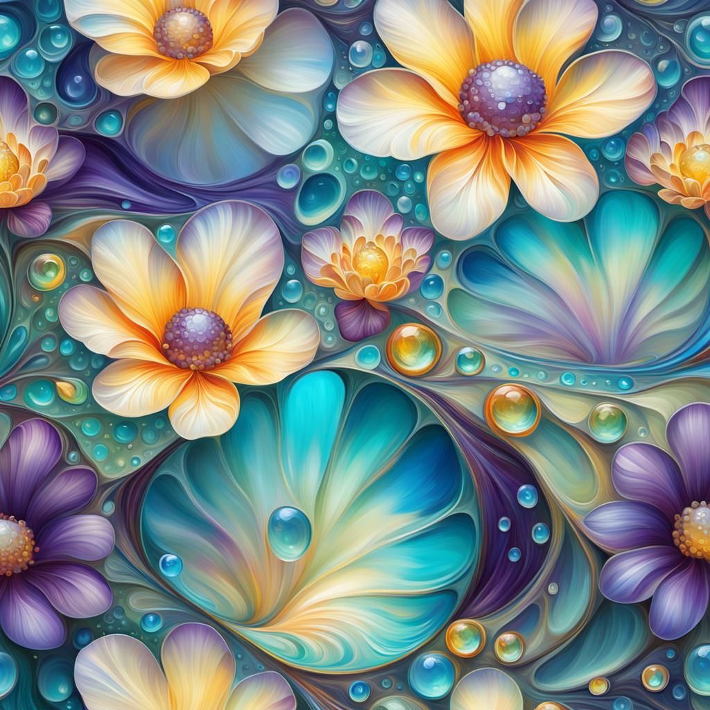 Shimmering Shell Surrounded by Fractal Flowers as Oil Painti...