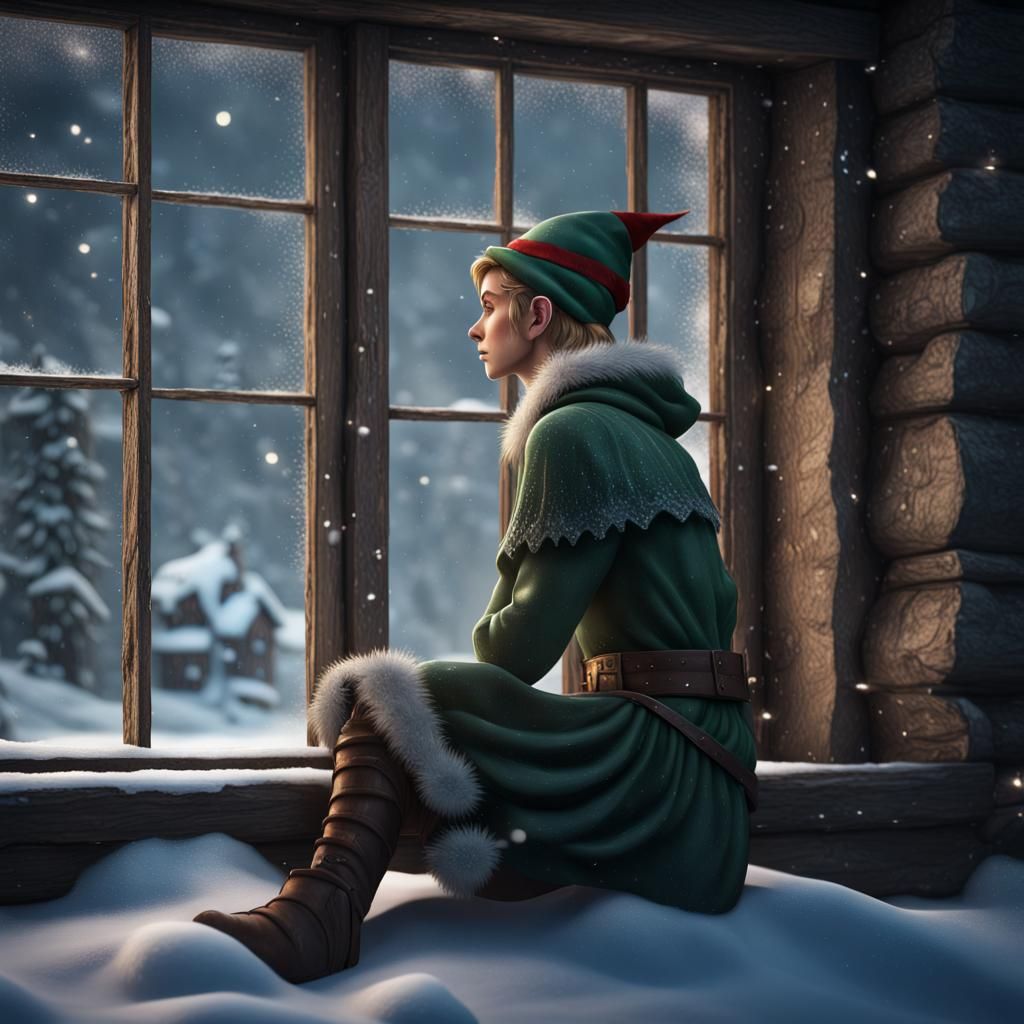 Elf Watching Snowfall: Fantasy Concept Art