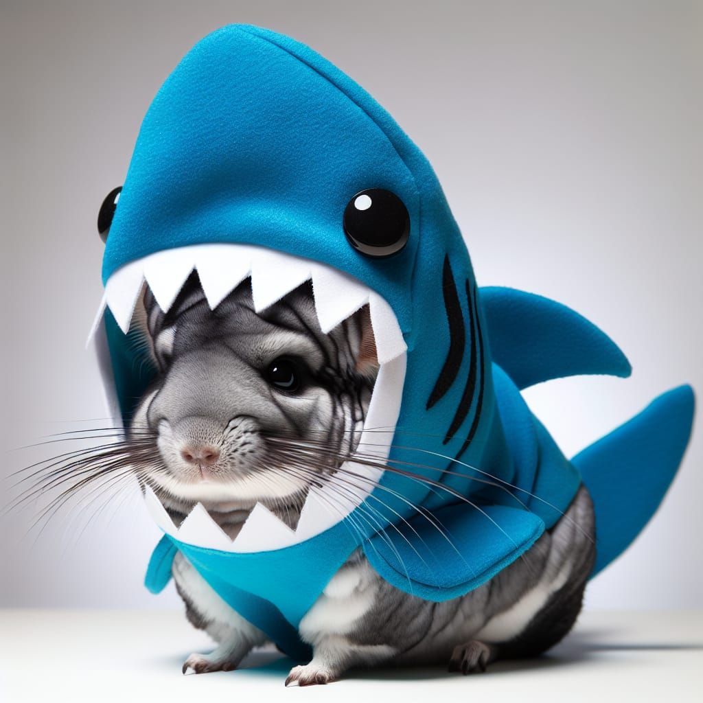 Chinchilla in Shark Costume Close-Up