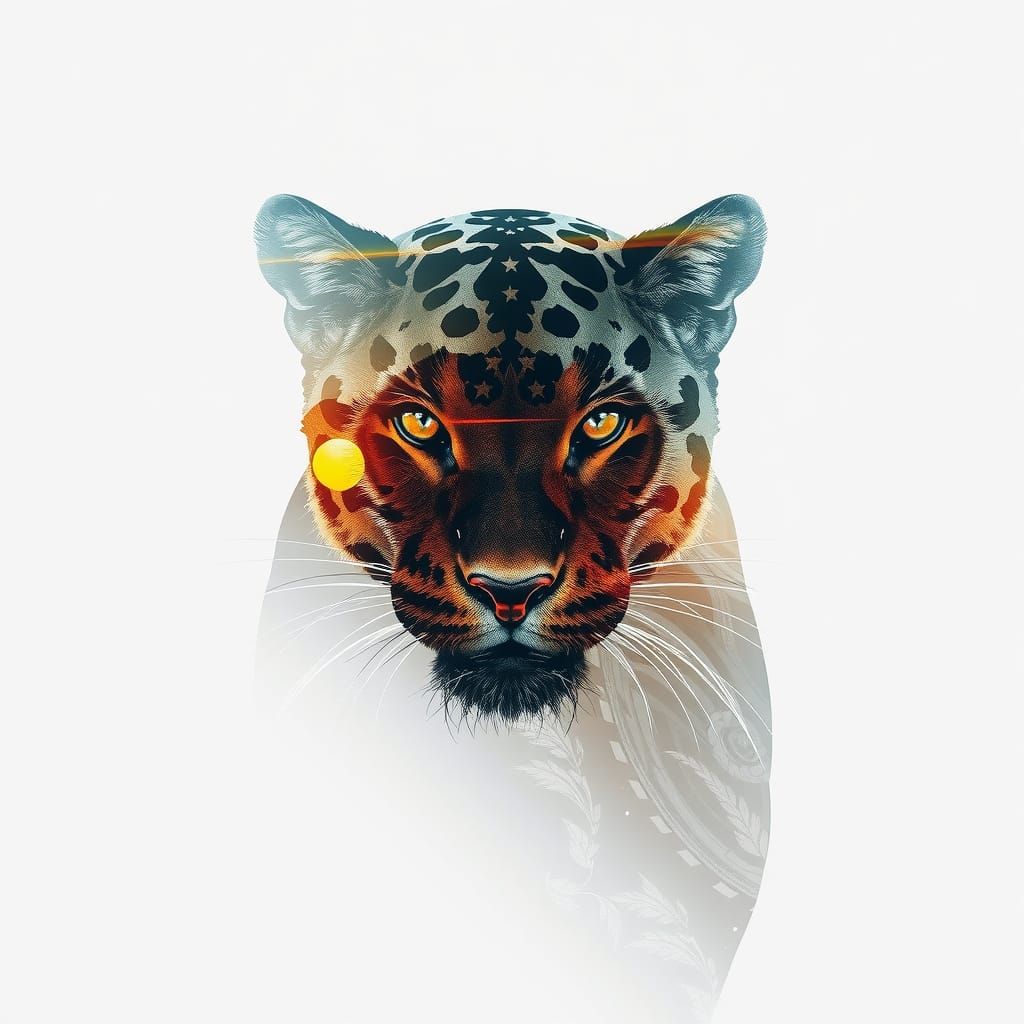 Bioluminescent Panther: Surreal Triple Exposure Art