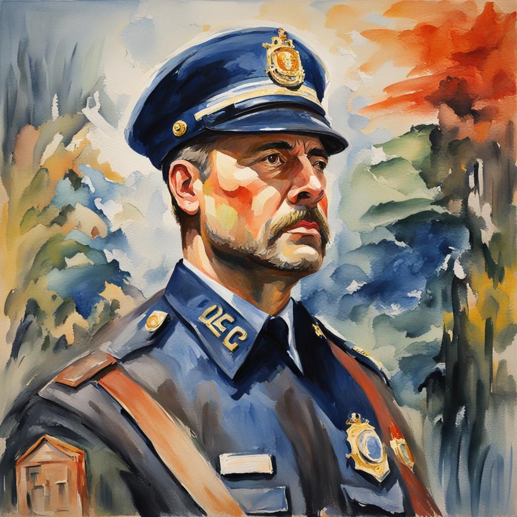 Officer as Gouache and Watercolor Impressionist Painting