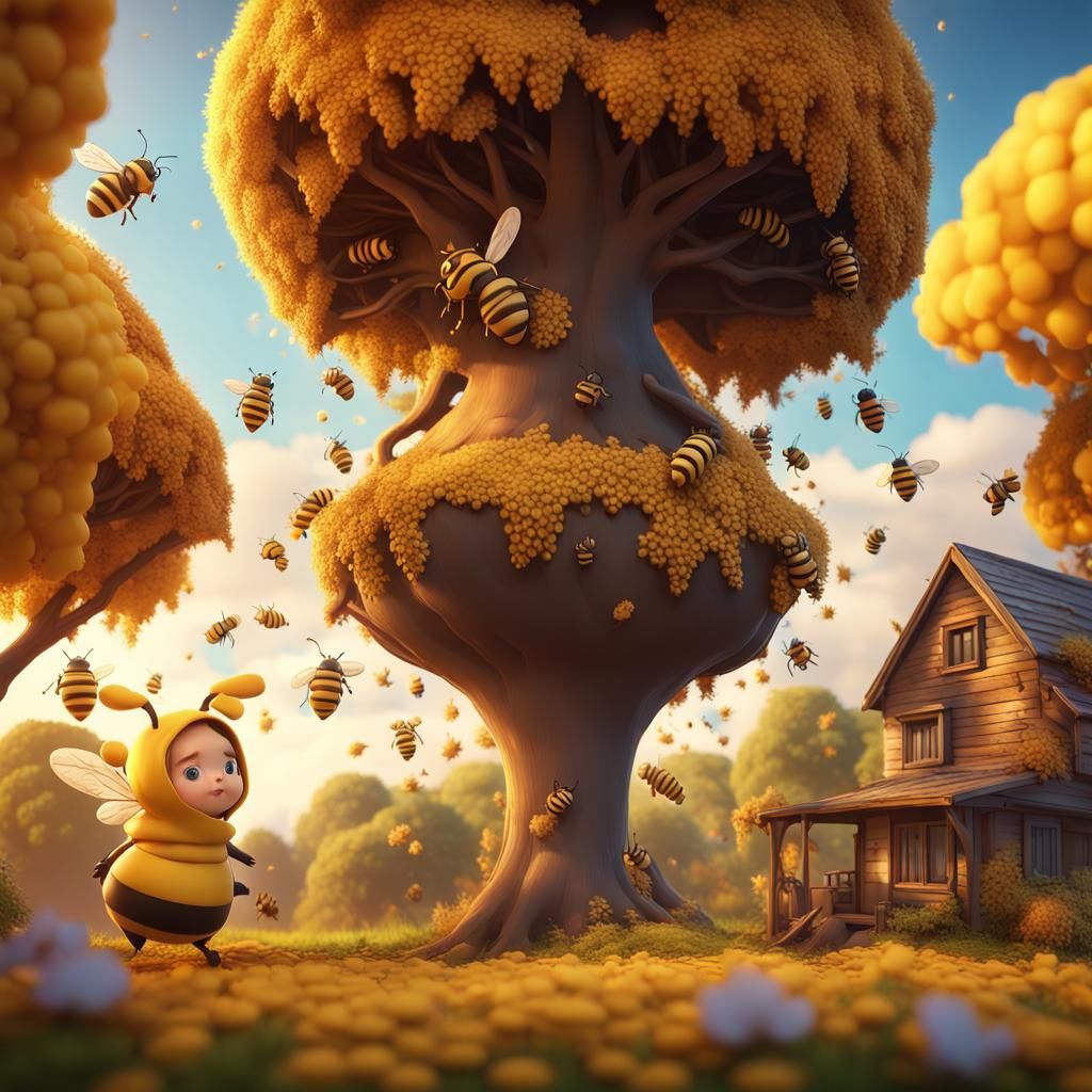 Girl Rides Bee into Magic Tree House