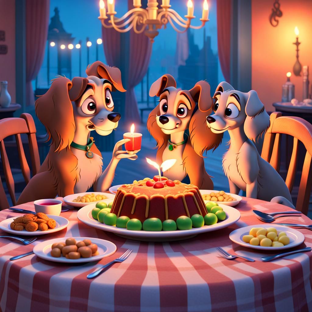 Lady and the Tramp Dinner in 3D Style