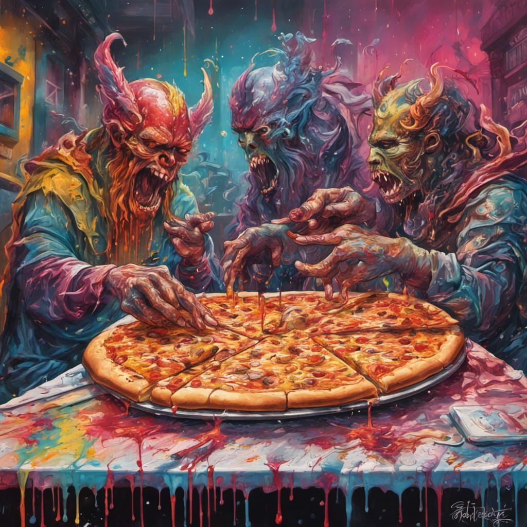 Angels and Demons Share Pizza: Graffiti Art