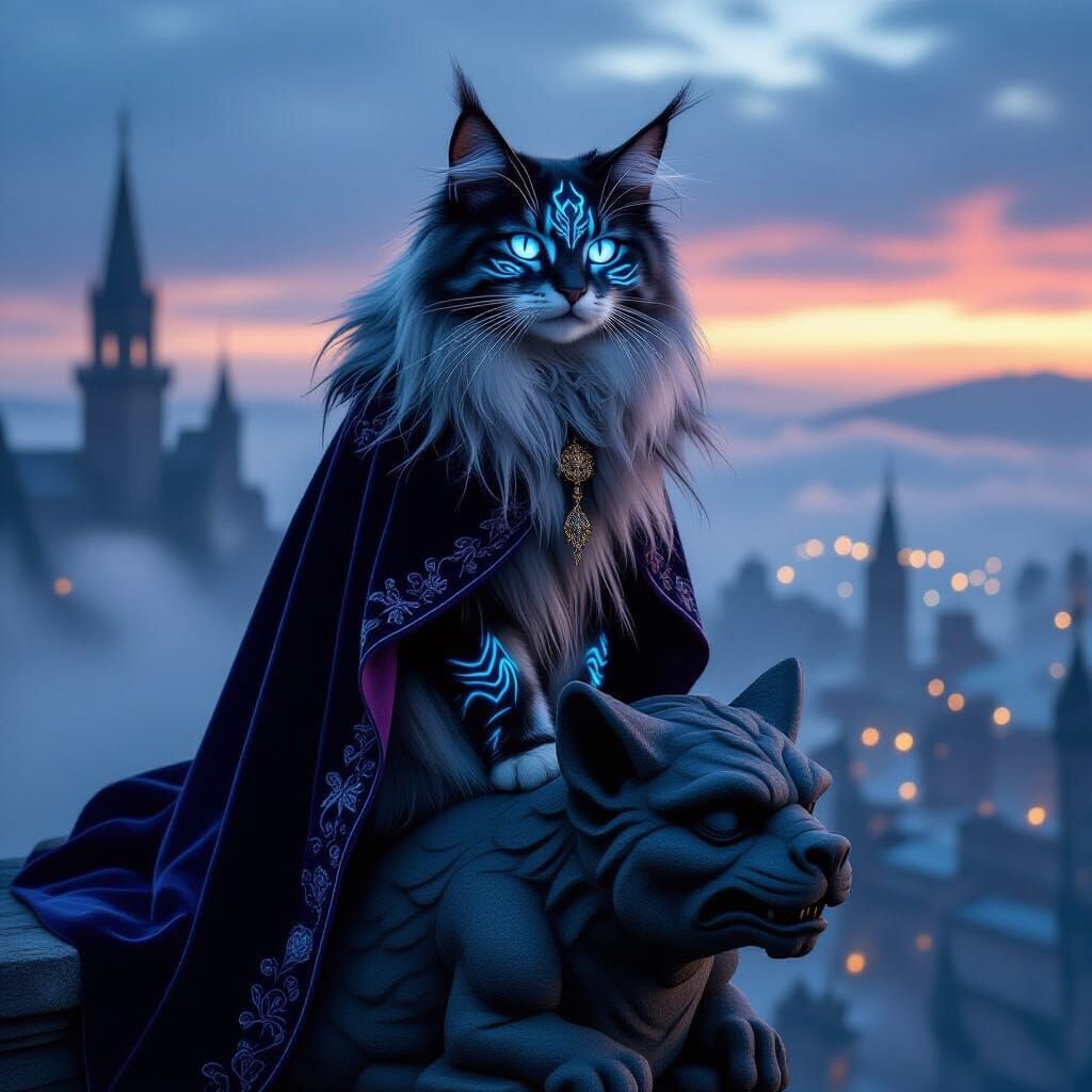 Cat on Gargoyle in Dave McKean Style