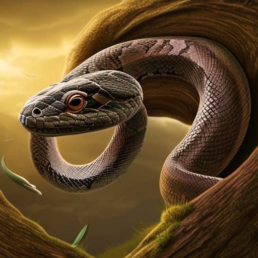 Cute Snake with Hat in Digital Painting Style