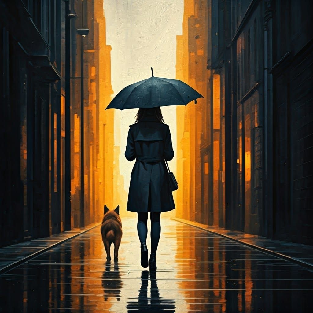 Mysterious Urban Wanderer with Canine Companion