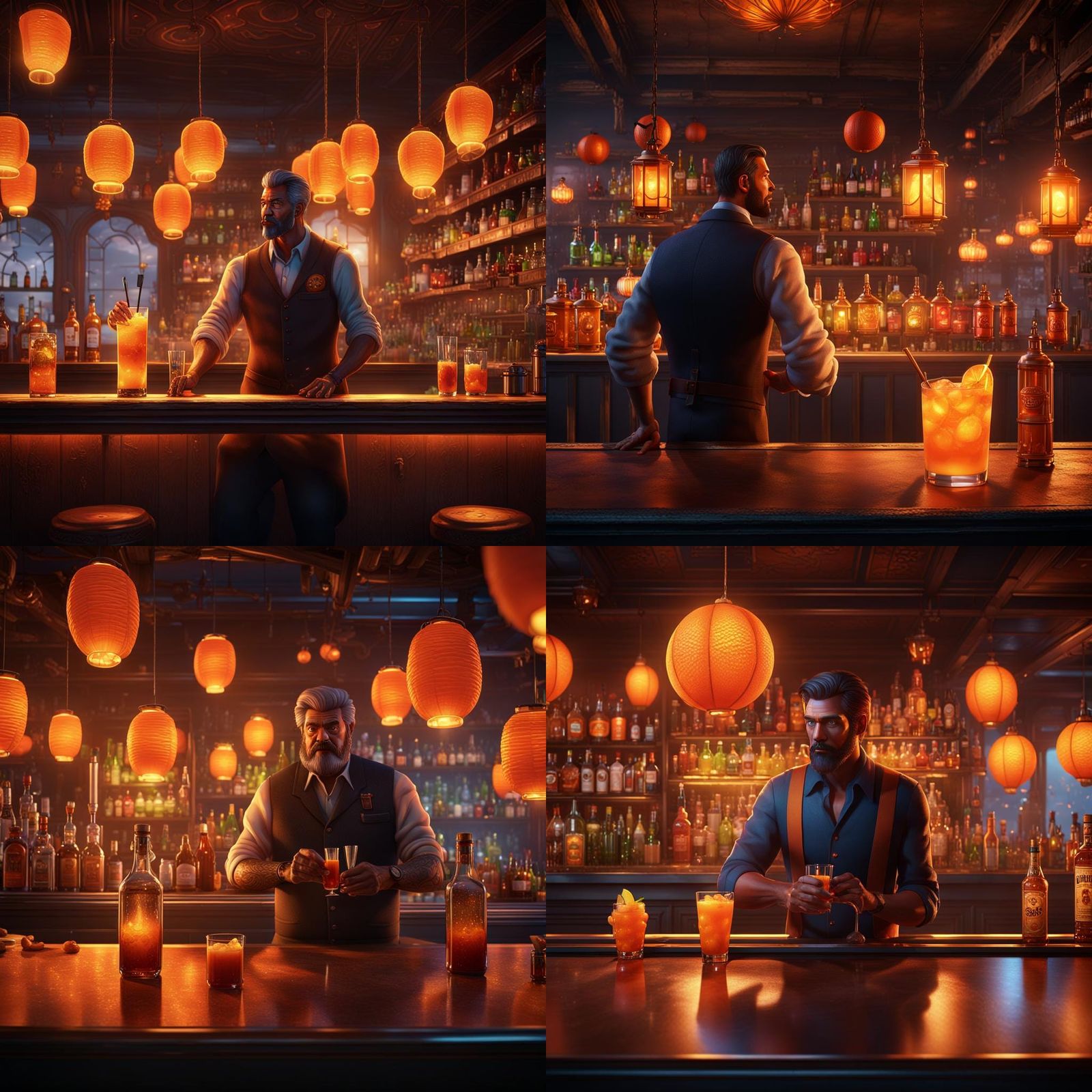 Fantastical Bartender Scene in Deep Color