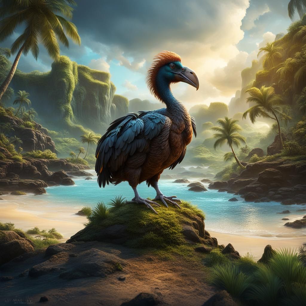 Dodo Bird in Mauritius Habitat: Detailed Matte Painting
