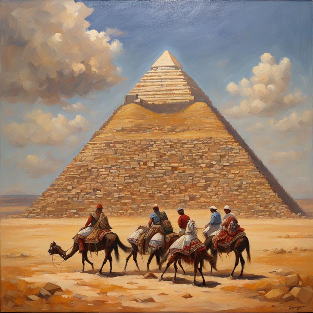 Pyramid Landscape in Oil Painting Style