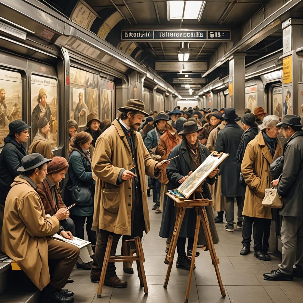 Renaissance Painter in Subway: Classical Art Meets Urban Lif...