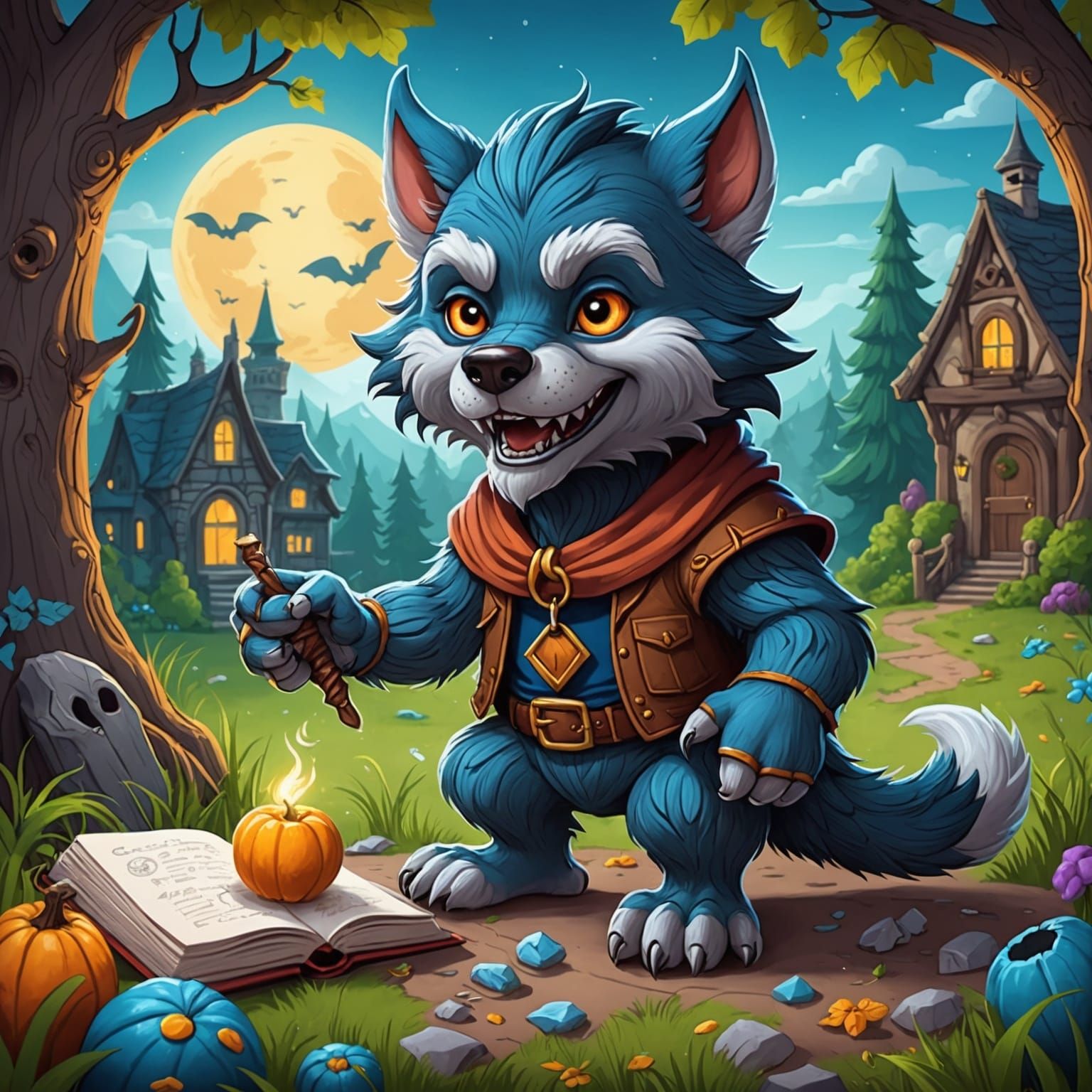 Cute Werewolf Coloring Book Illustration