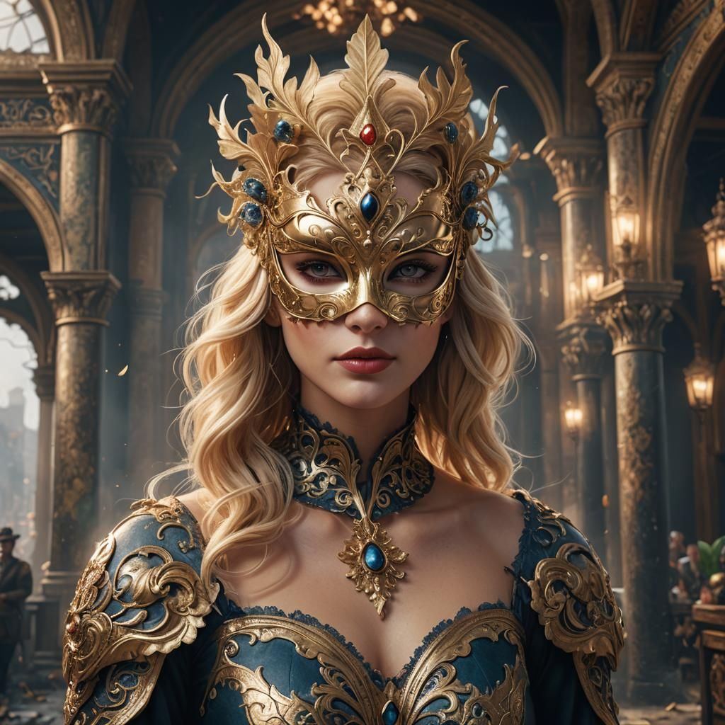 Blonde Woman in Masquerade Mask: Fantasy Concept Art
