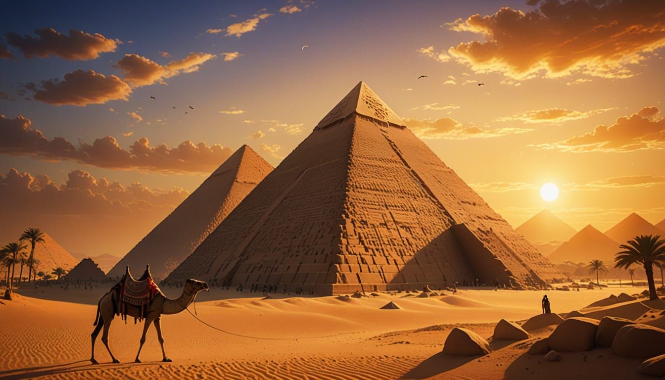 Majestic Great Pyramids of Giza under Golden Sunset