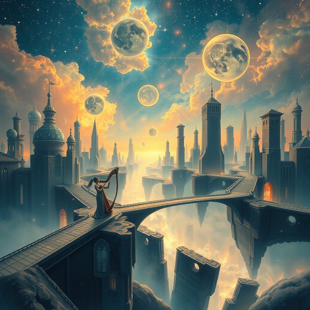 Ethereal Cosmic Cityscape of Starlight Buildings