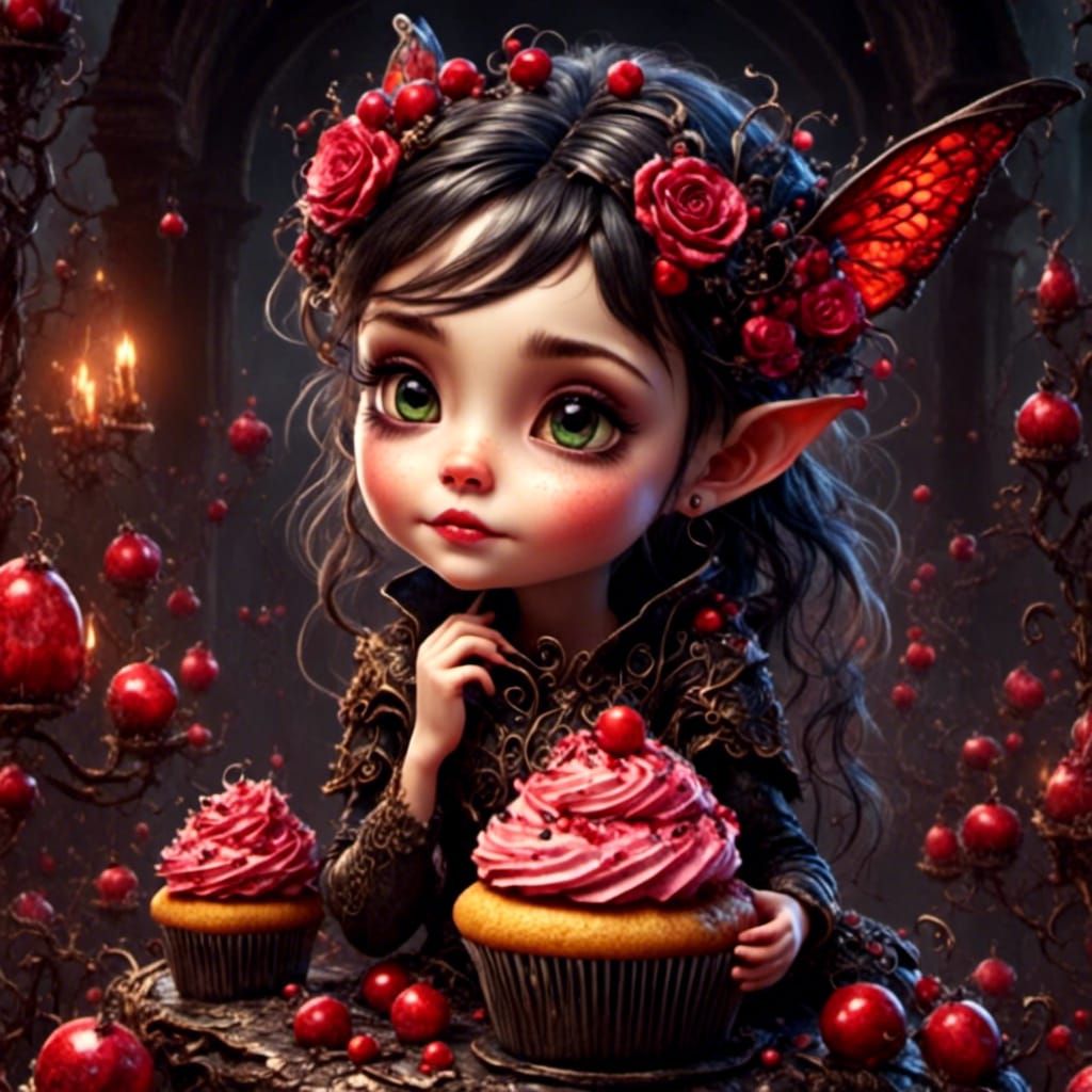 Pixie on Cupcake with Red and Black Frosting