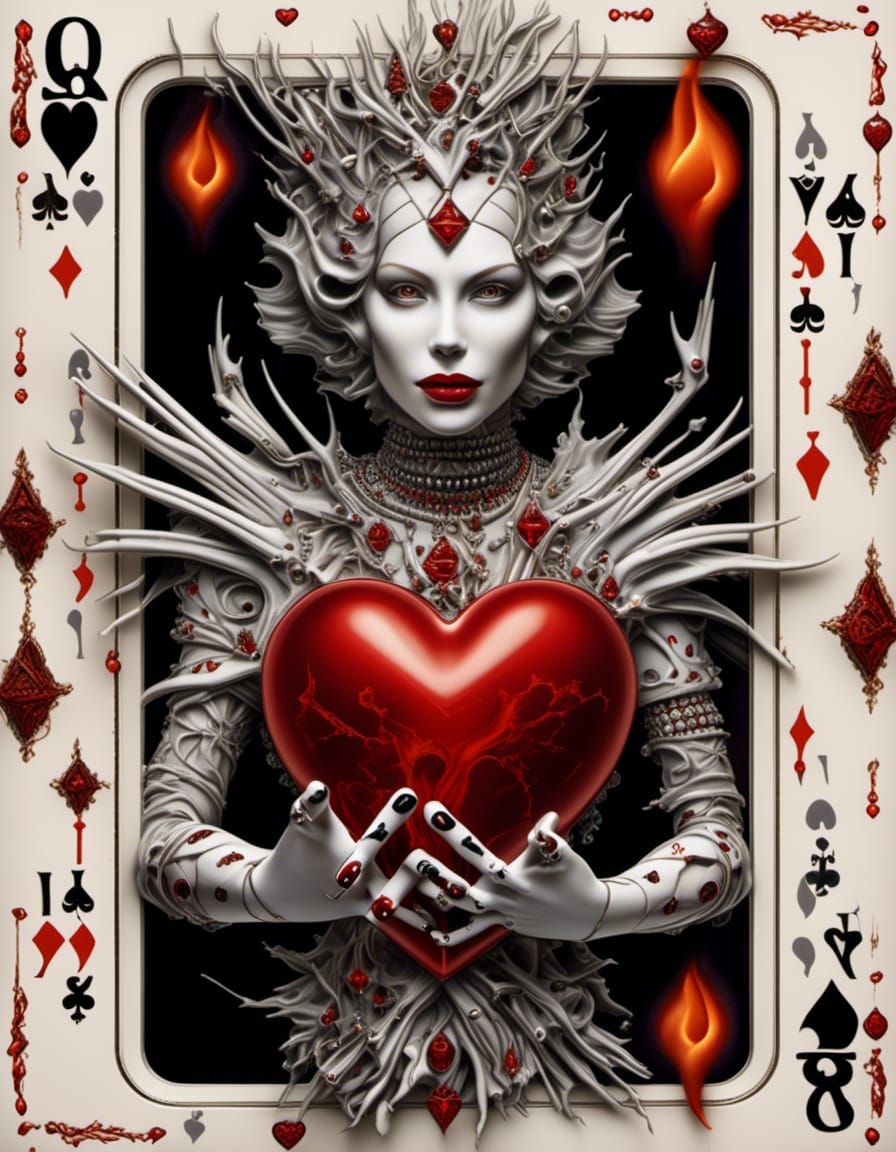 Queen of Hearts Reaches for Alice in Digital Painting