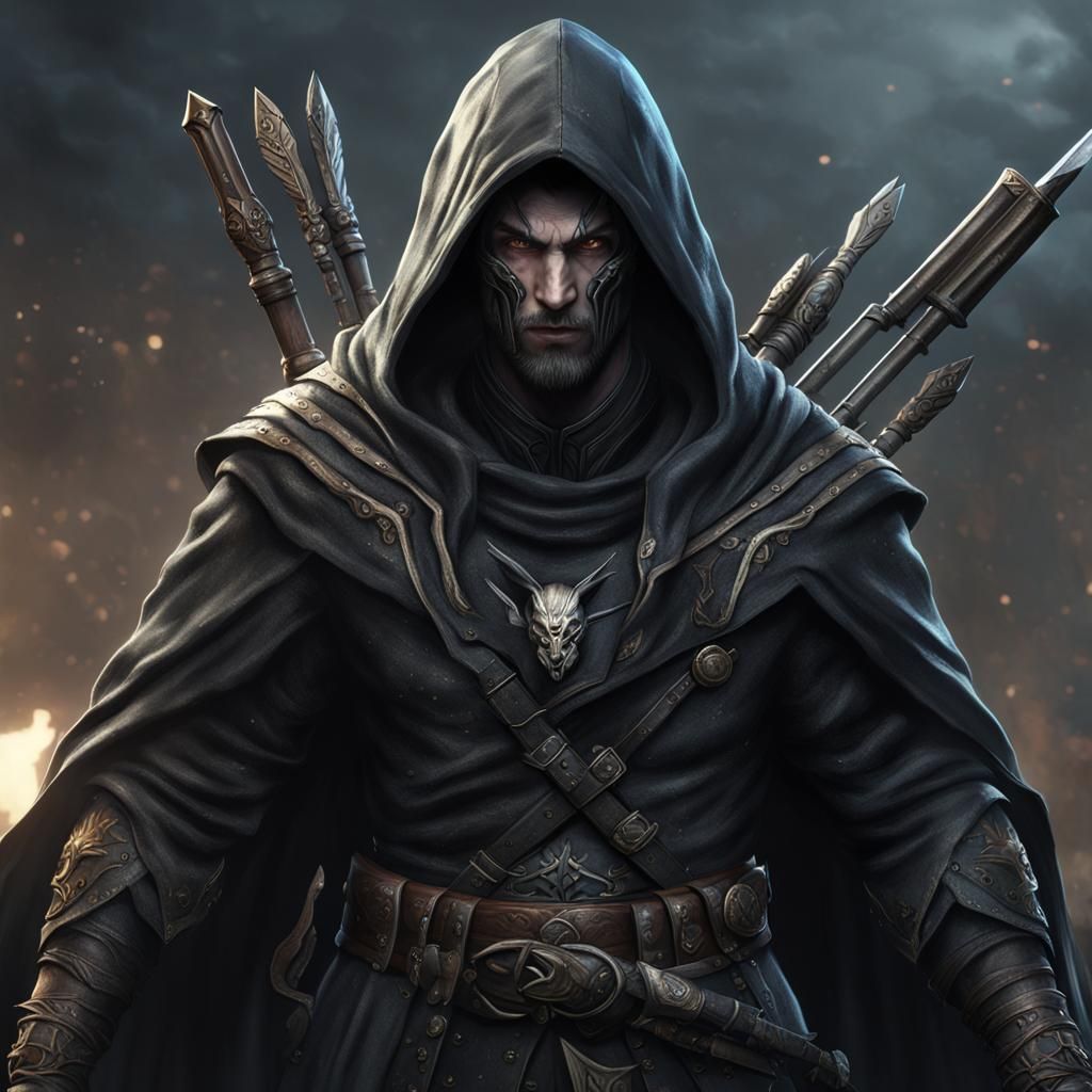 Harengon Rabbit Assassin in Black Cloak: Fantasy Art