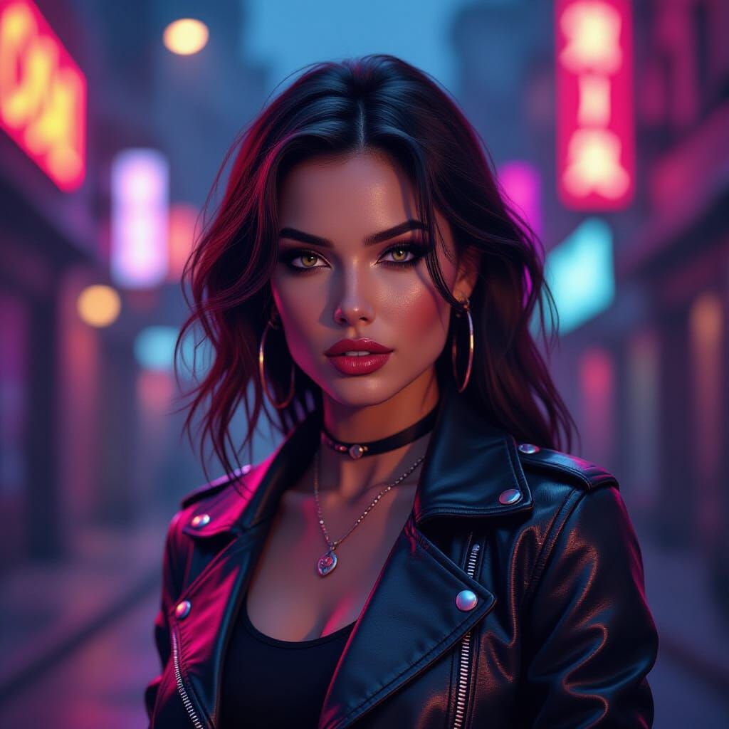 Bathed in neon light, she is a vibrant rock-and-roll vision ...