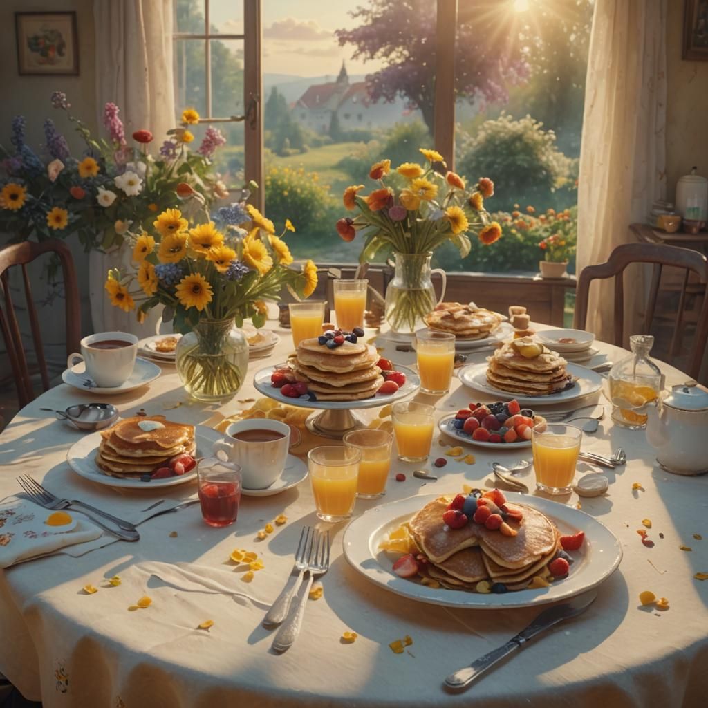 Golden Lit Breakfast Table in Cinematic Style