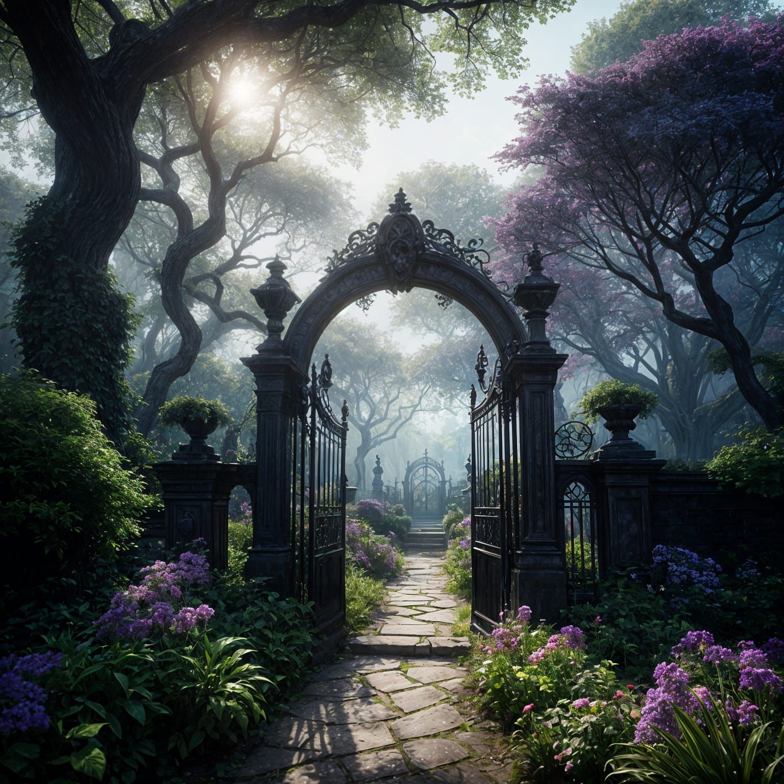 Gothic English Garden Radiates Morning Sunlight