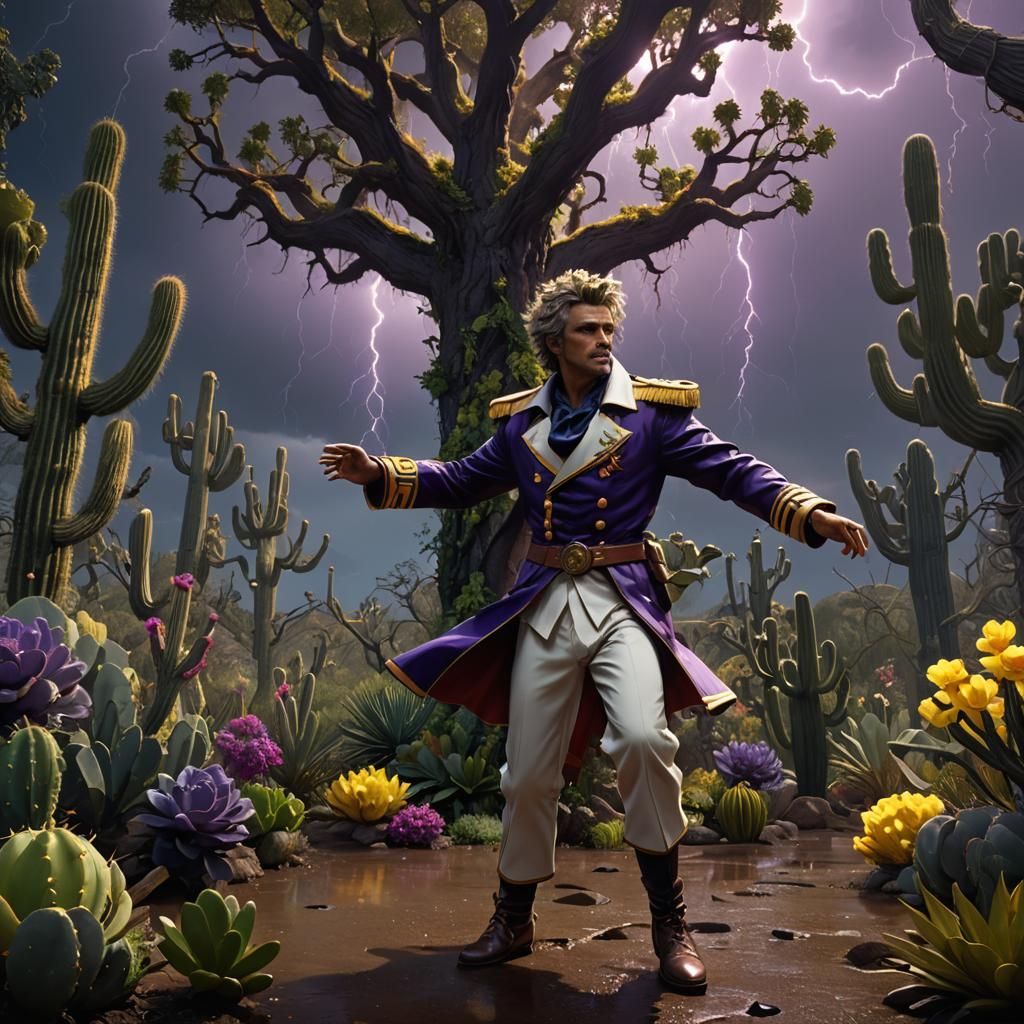 Dancing Oak Tree in Cactus Garden, Dark Fantasy Art