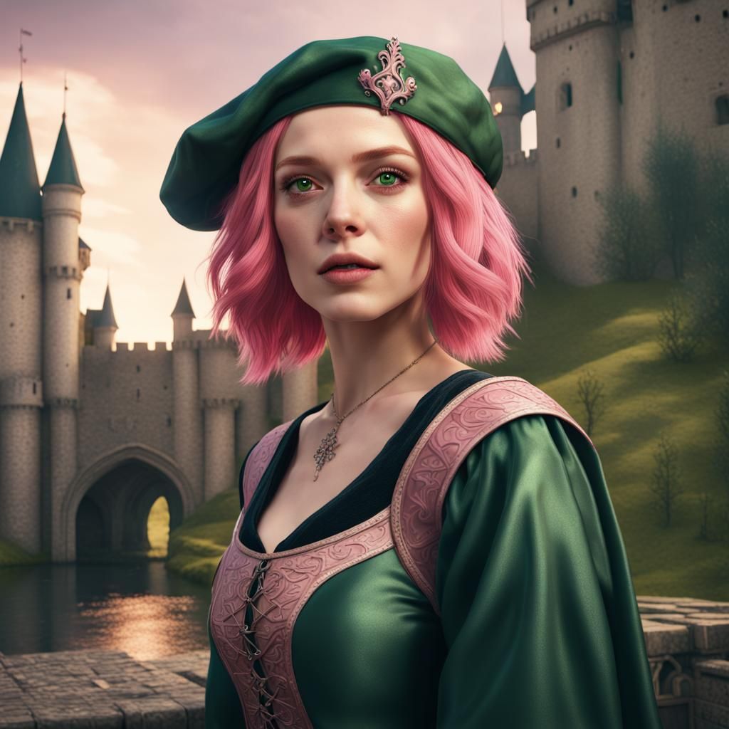 Medieval Lady with Pink Hair in Fantasy Art