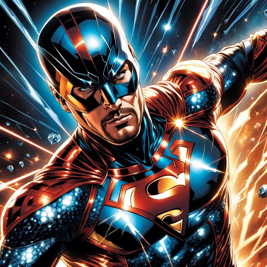Diamond Superhero Laser Reflection in Comic Book Art