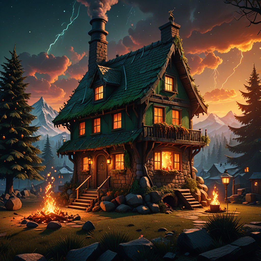 Magical Christmas Scene in Vibrant Triadic Colors