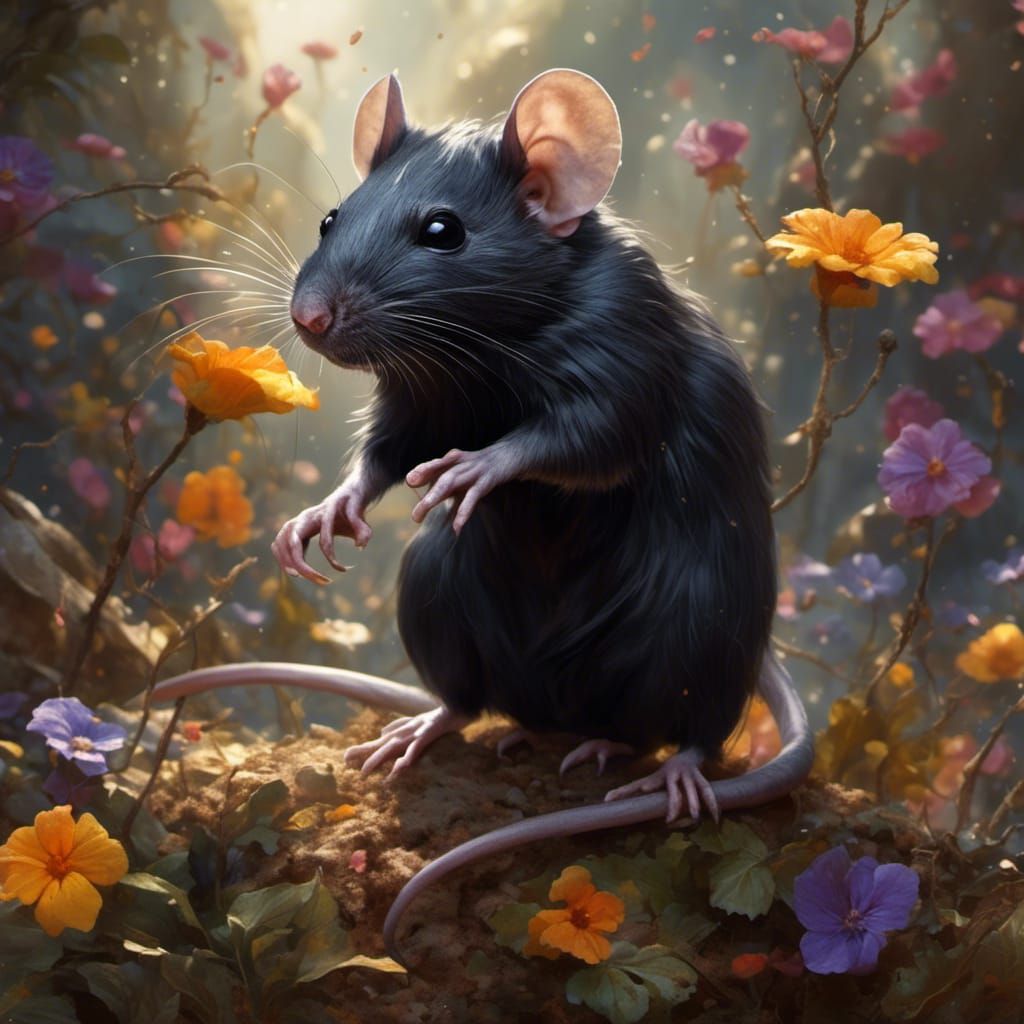 Hyperreal Drow Portrait with Pet Rat