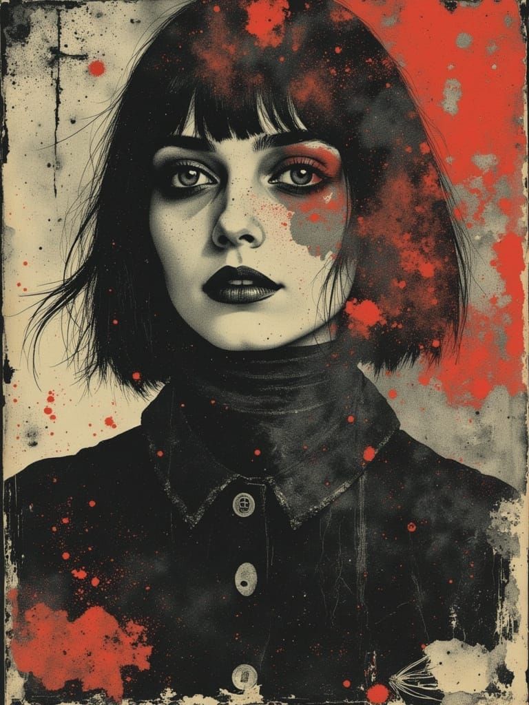 Gothic Woman in Dreamlike Double Exposure