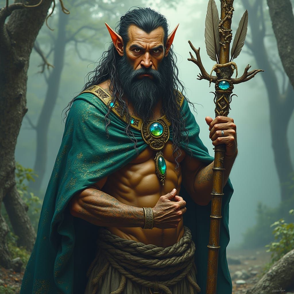 Mystical Ghoran Shaman in Lush Oil Painting Style