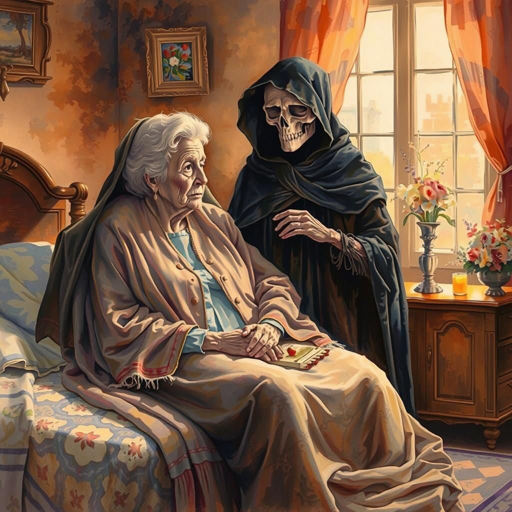 Touching Grim Reaper Watercolor Illustration