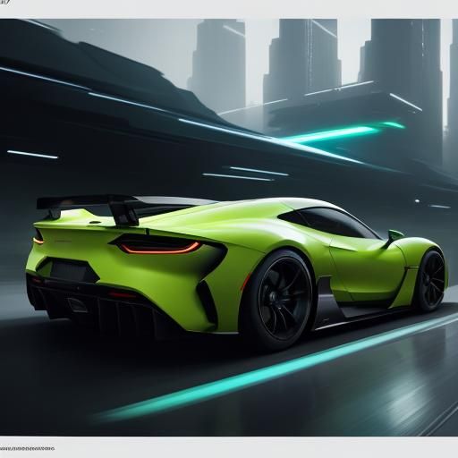 Sleek Supercar Speeds Down Neon Road: Hyperrealistic Art