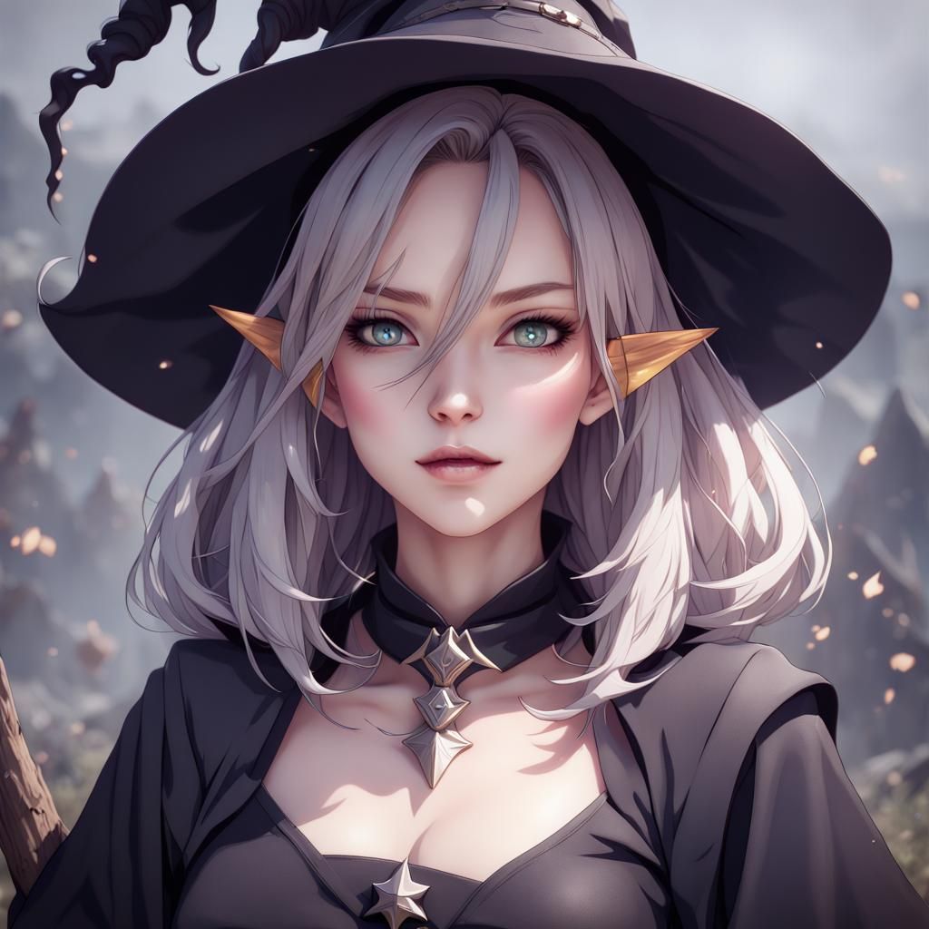 Detailed 3D Anime Fantasy Witch Portrait